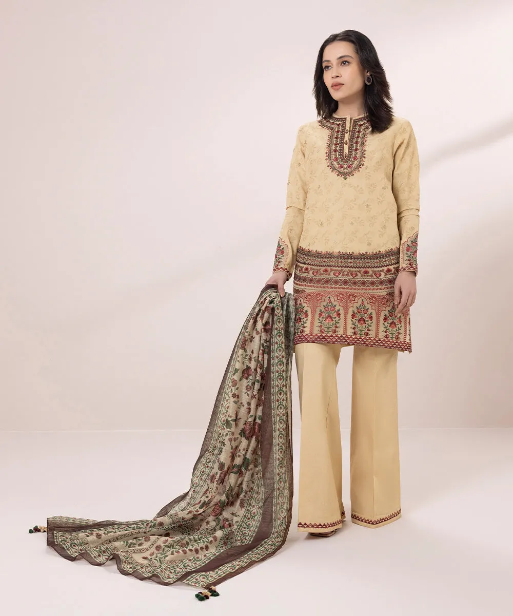 3 Piece - Embroidered Jacquard Suit