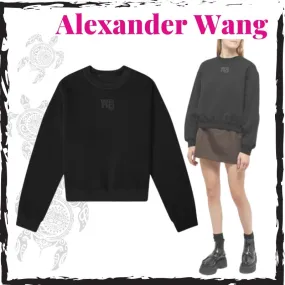 Alexander Wang  |Crew Neck Sweat Long Sleeves Plain Cotton Logo