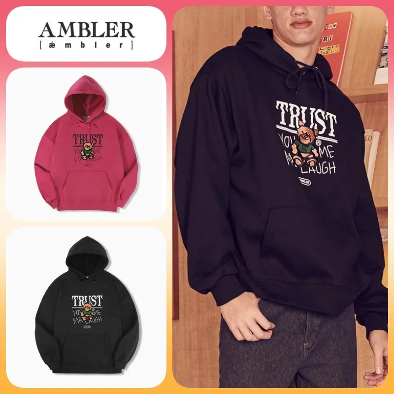 AMBLER  |Unisex Long Sleeves Cotton Oversized Logo Hoodies