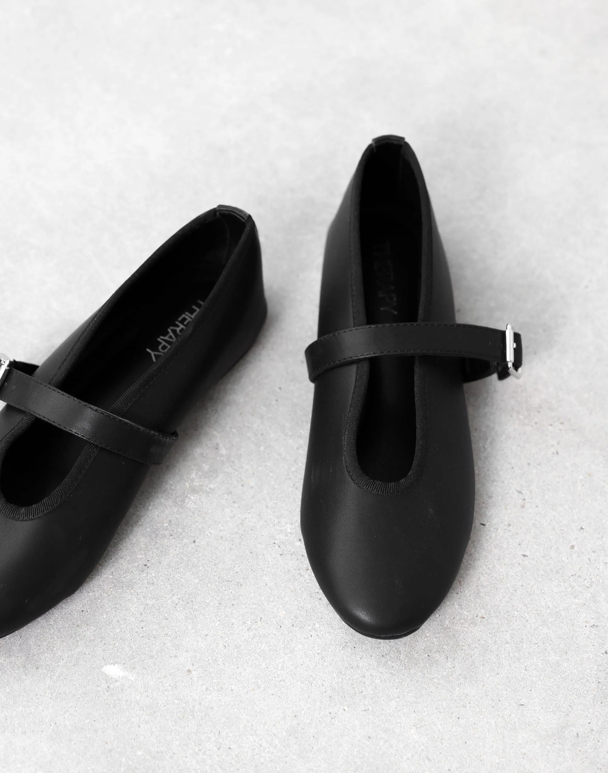 Amina Ballet Flat (Black Smooth PU) - By Therapy