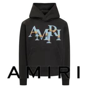 AMIRI  |Street Style Long Sleeves Plain Cotton Logo Hoodies