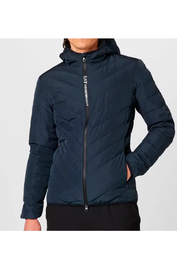 Armani EA7 Down Shield Logo Hood Jacket Navy