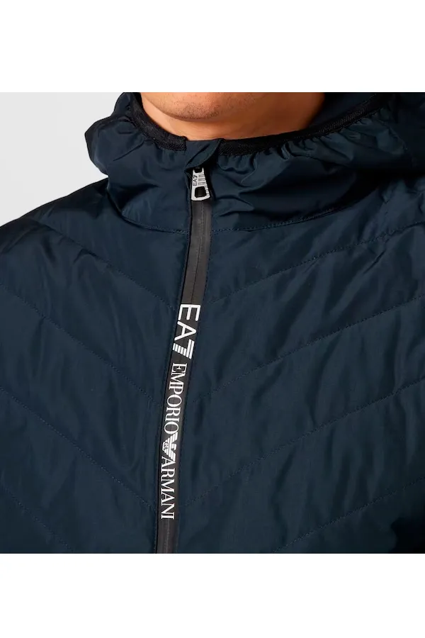 Armani EA7 Down Shield Logo Hood Jacket Navy