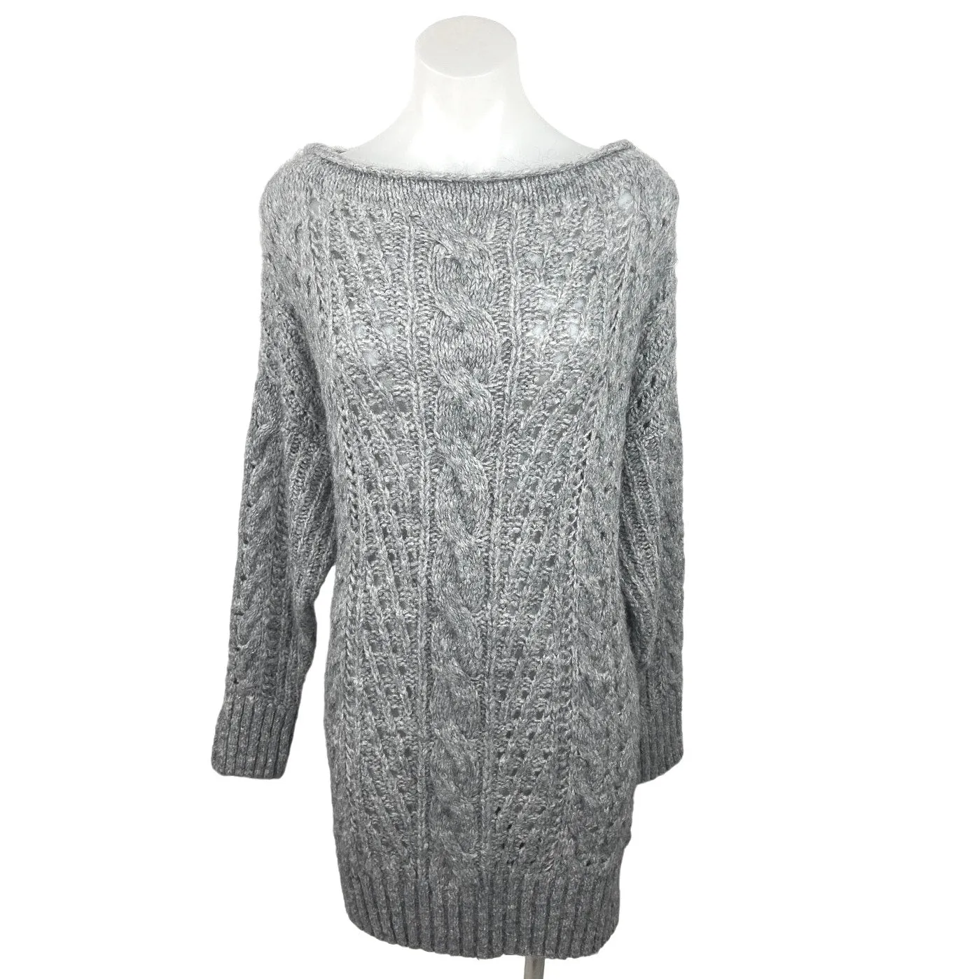 Asos Gray Cable Knit Crochet Boat Neck Long Sleeve Pullover Sweater Dress Sz 6