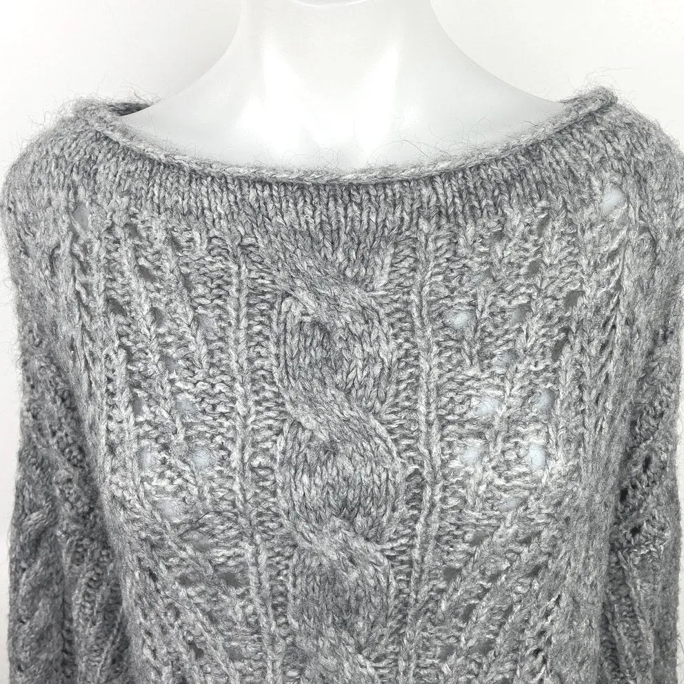 Asos Gray Cable Knit Crochet Boat Neck Long Sleeve Pullover Sweater Dress Sz 6