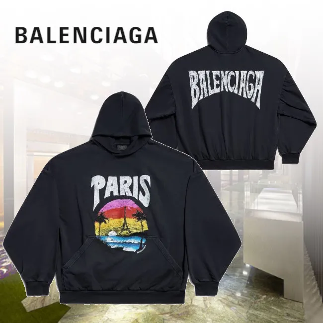 BALENCIAGA  |Unisex Long Sleeves Plain Cotton Oversized Logo