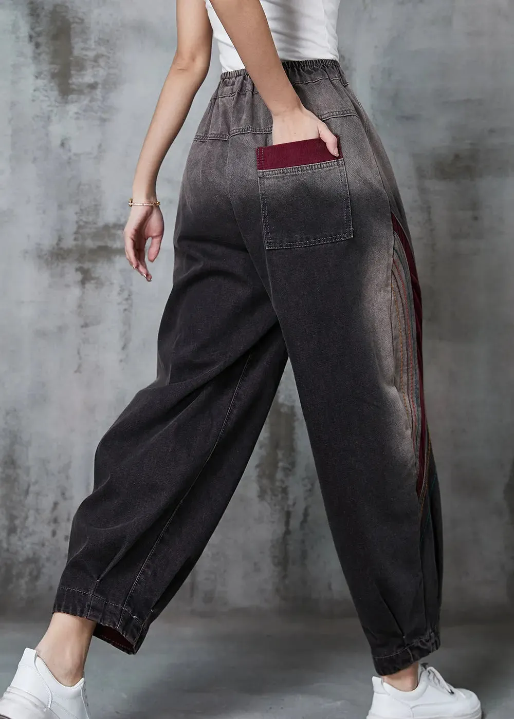 Beautiful Gradient Color Embroidered Patchwork Denim Pants Spring JK1017