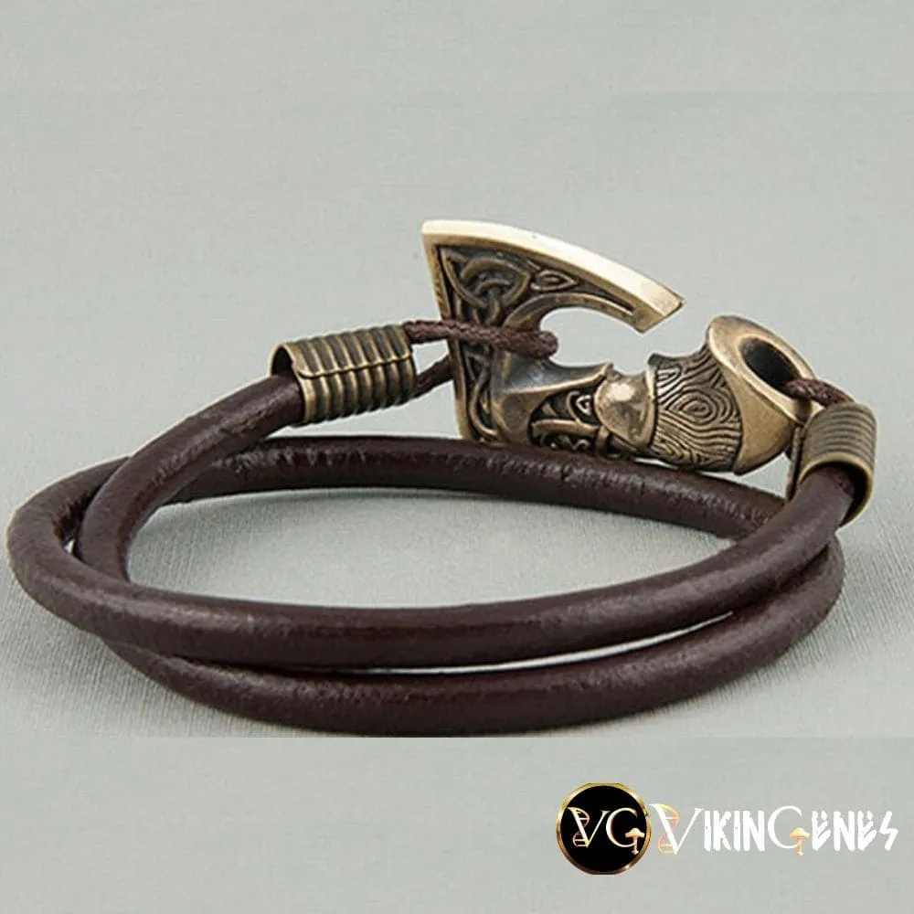 Big Axe Genuine Leather & Bronze Bracelet