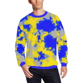 Blue and Yellow Paint Splatter Men's Big & Tall Oversized Fleece Crewneck Sweatshirt