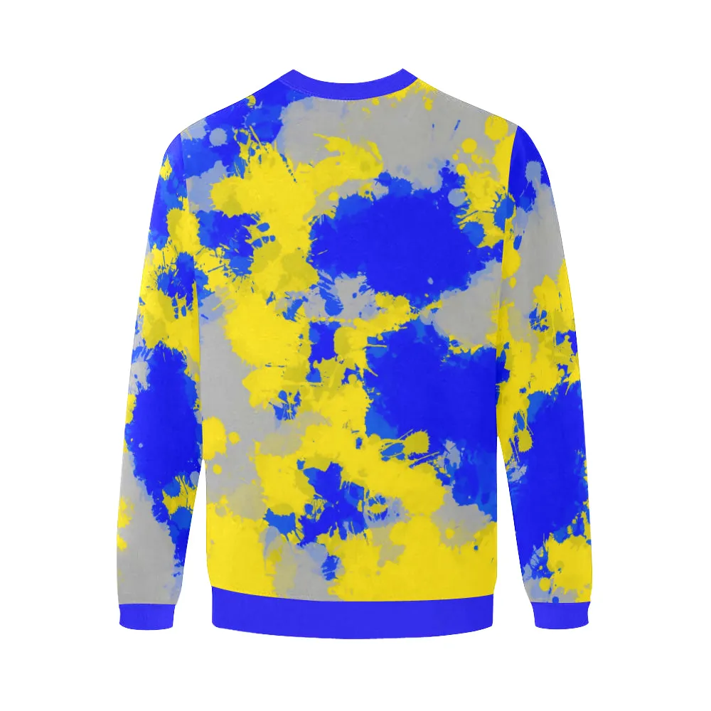 Blue and Yellow Paint Splatter Men's Big & Tall Oversized Fleece Crewneck Sweatshirt