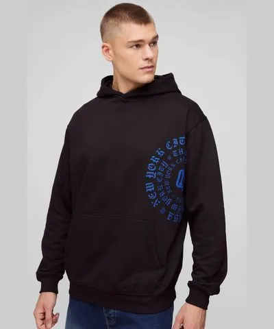 boohoo Mens Oversized Gothic Text Overseams Graphic Hoodie