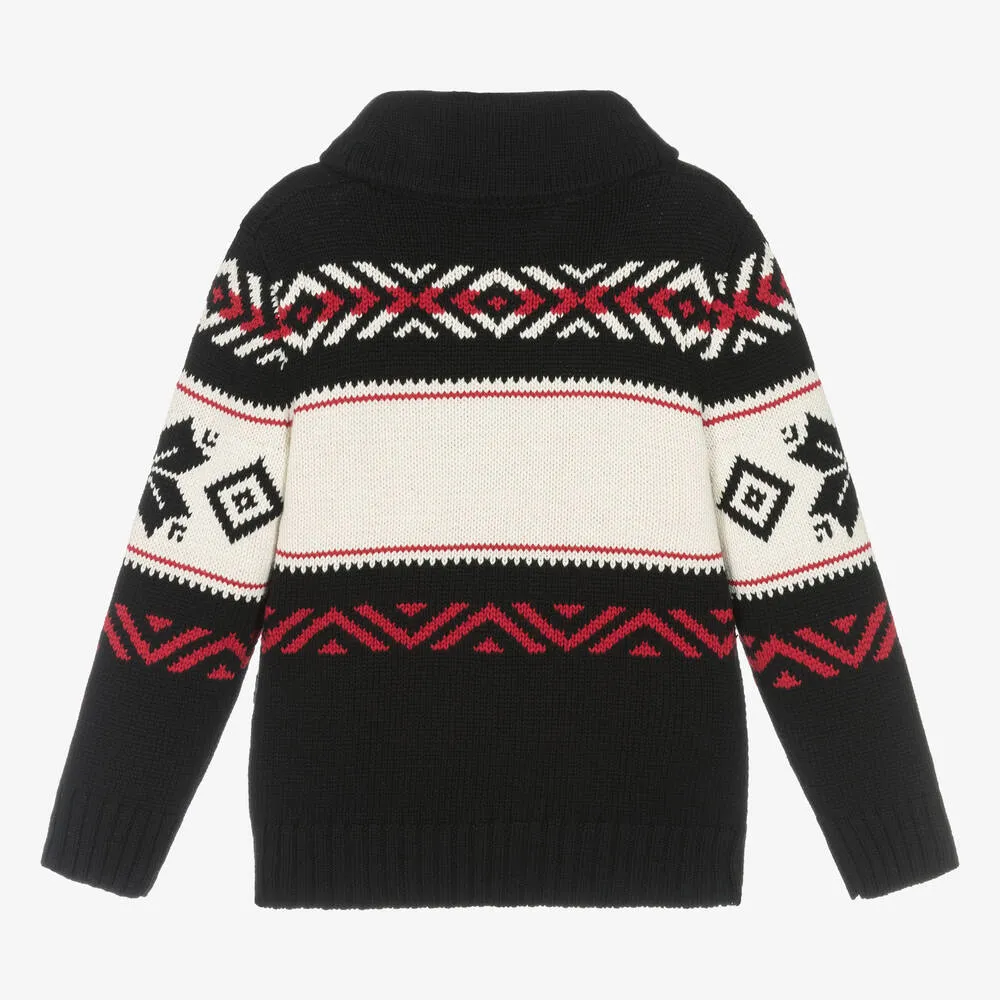 Boys Black Knitted Cotton Sweater