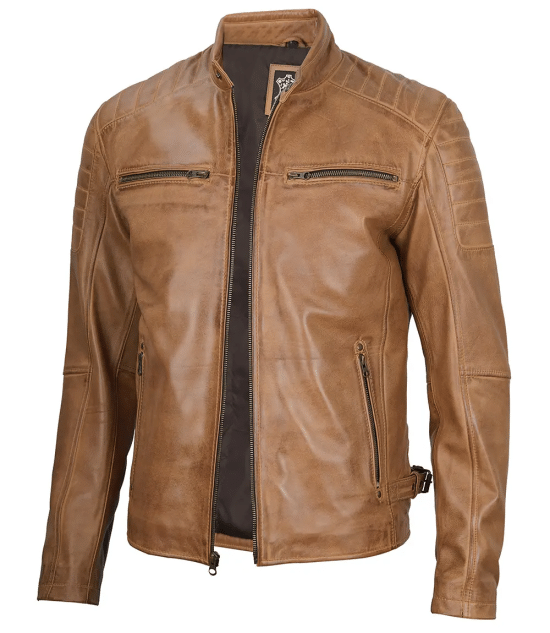 Cafe Racer Camel Brown Leather Jacket for Men