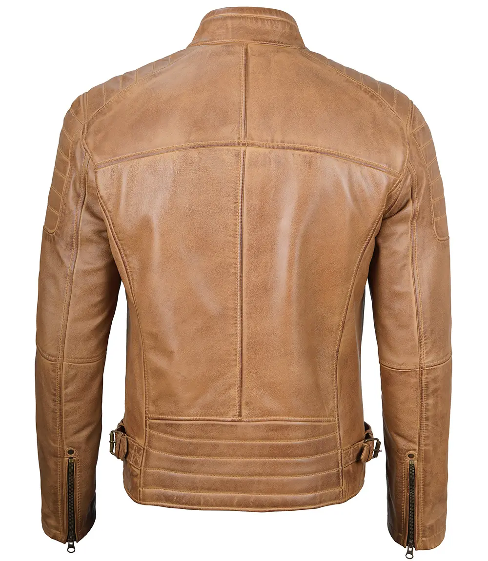 Cafe Racer Camel Brown Leather Jacket for Men