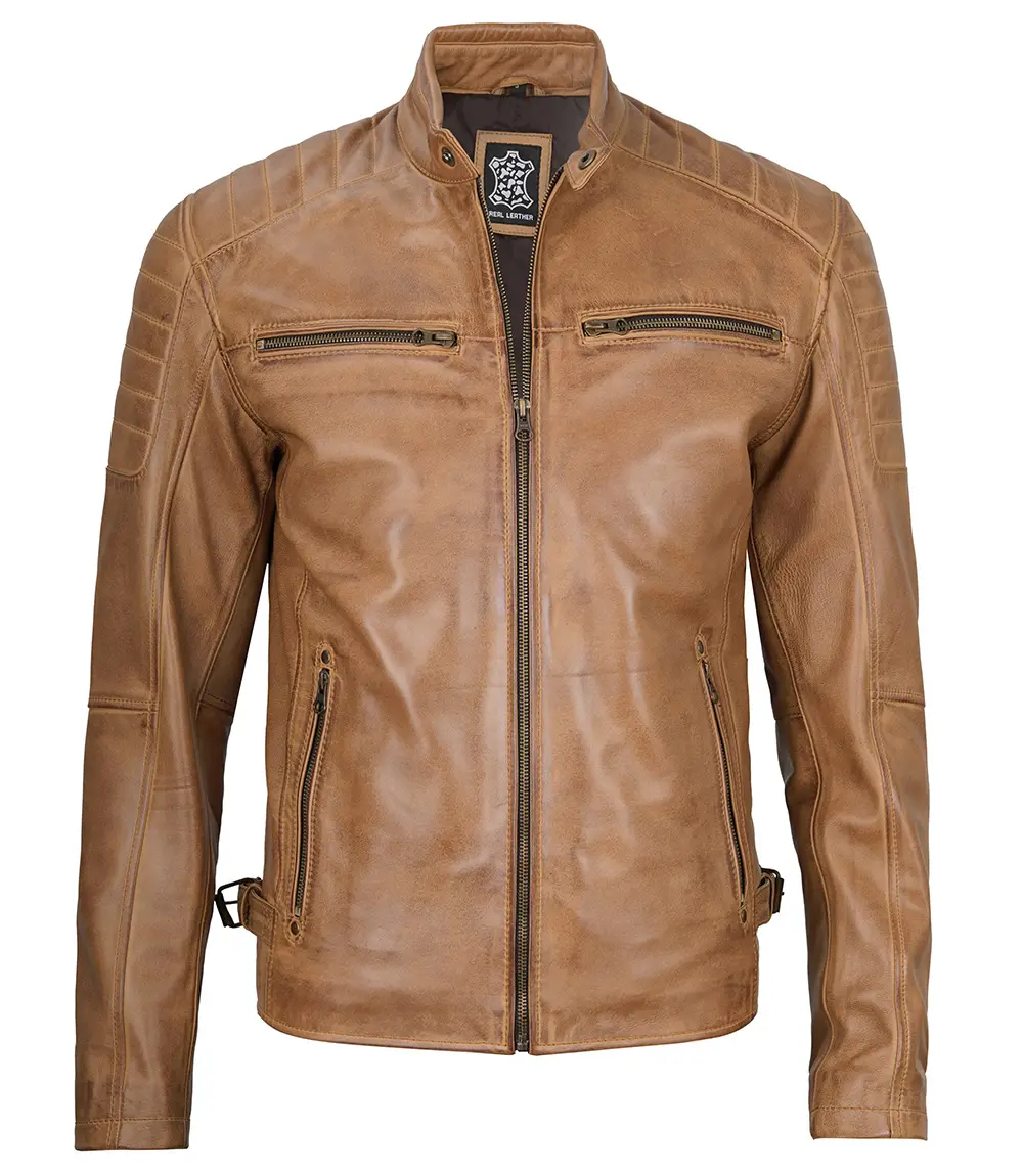 Cafe Racer Camel Brown Leather Jacket for Men