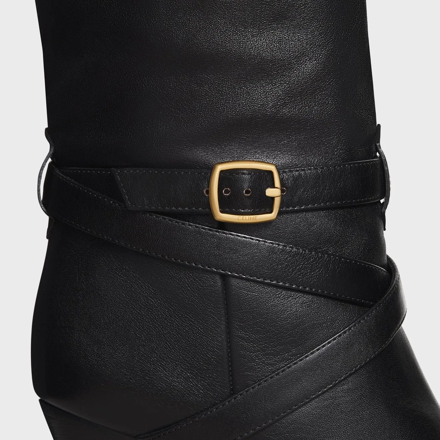 CELINE Wiltern Boots in Soft Black Calfskin with Straps Detailing - Women's