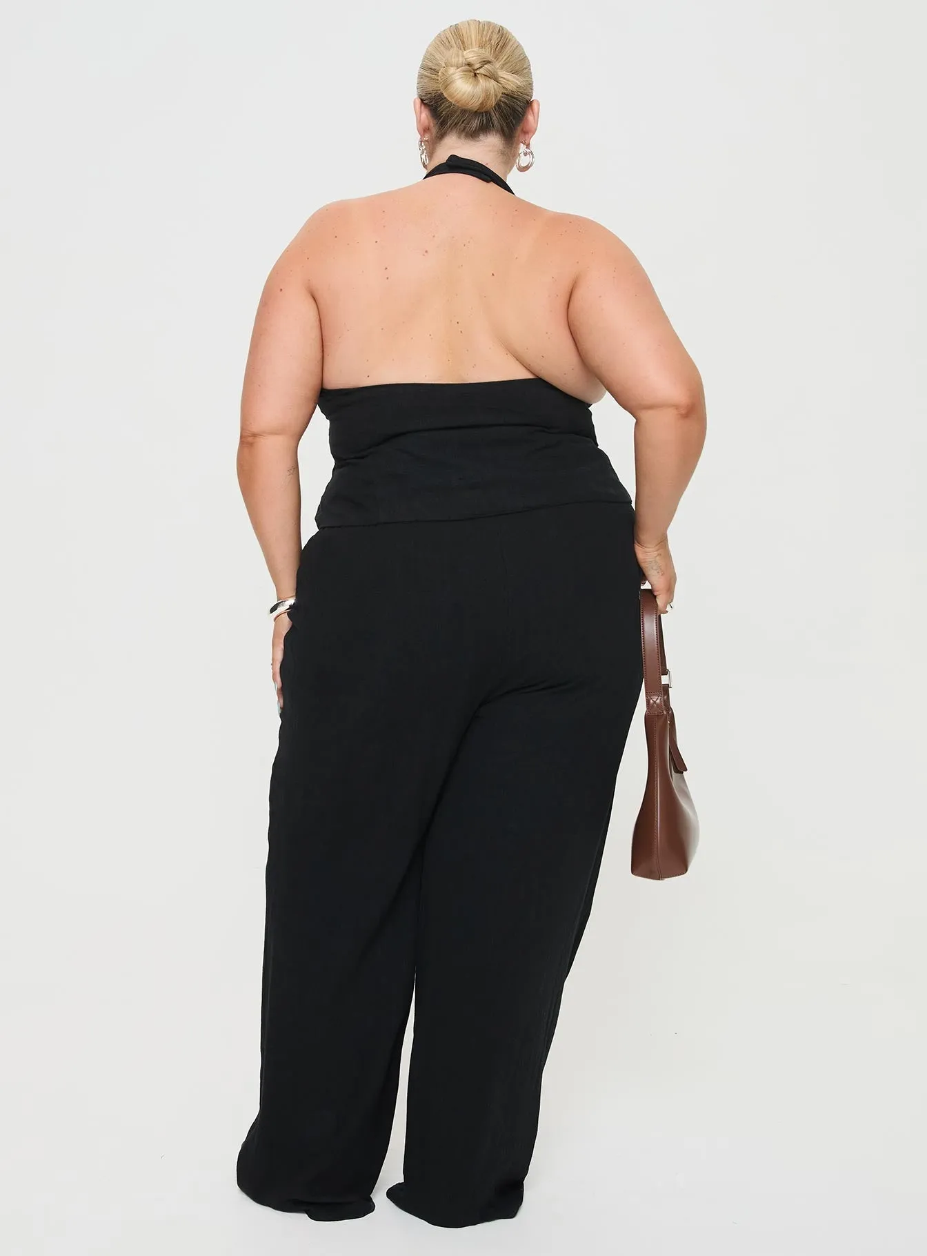 Clouded Linen Blend Vest Top Black Curve