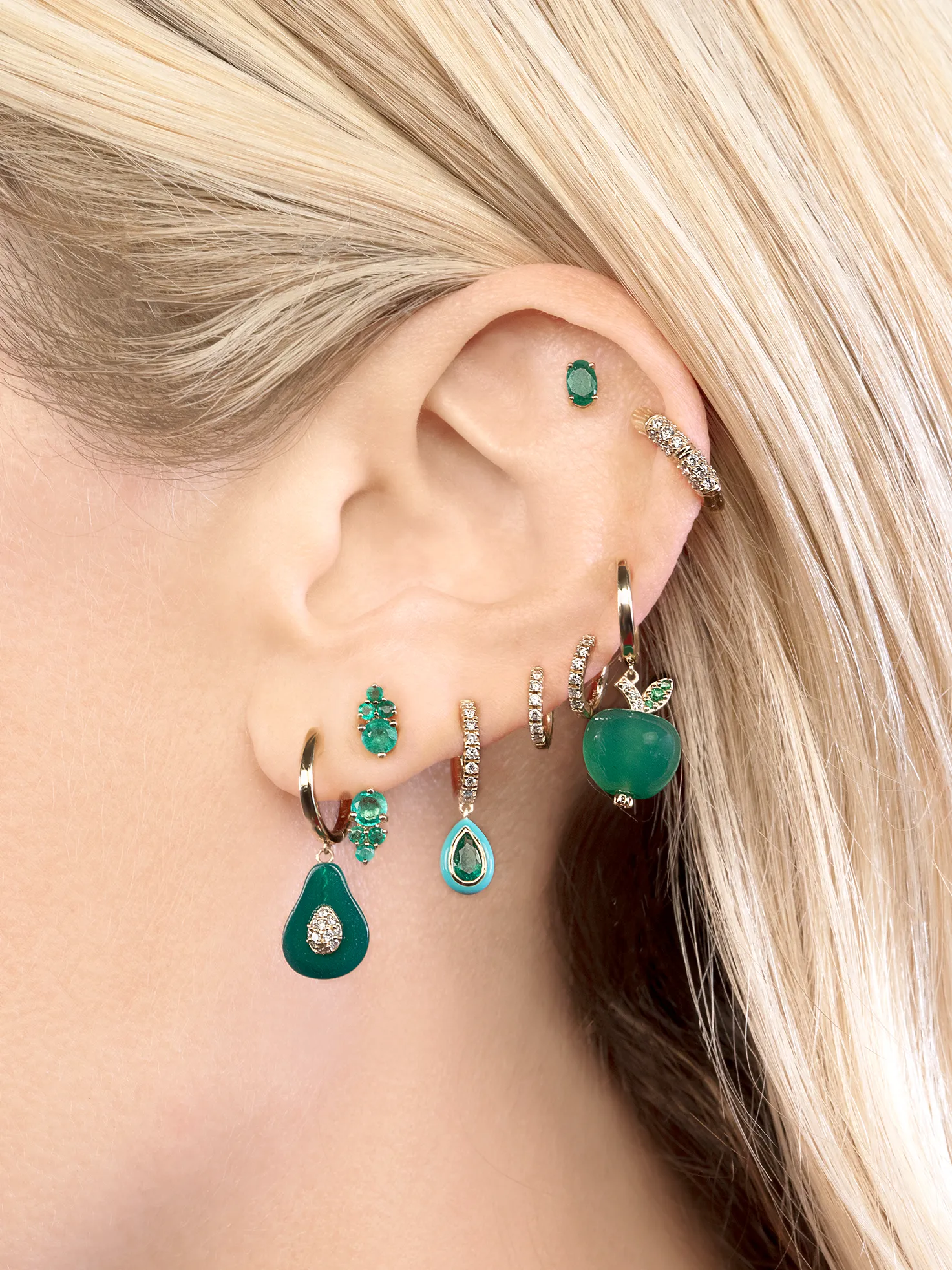 Cluster Stud and Jacket - Emerald / 14k Yellow Gold