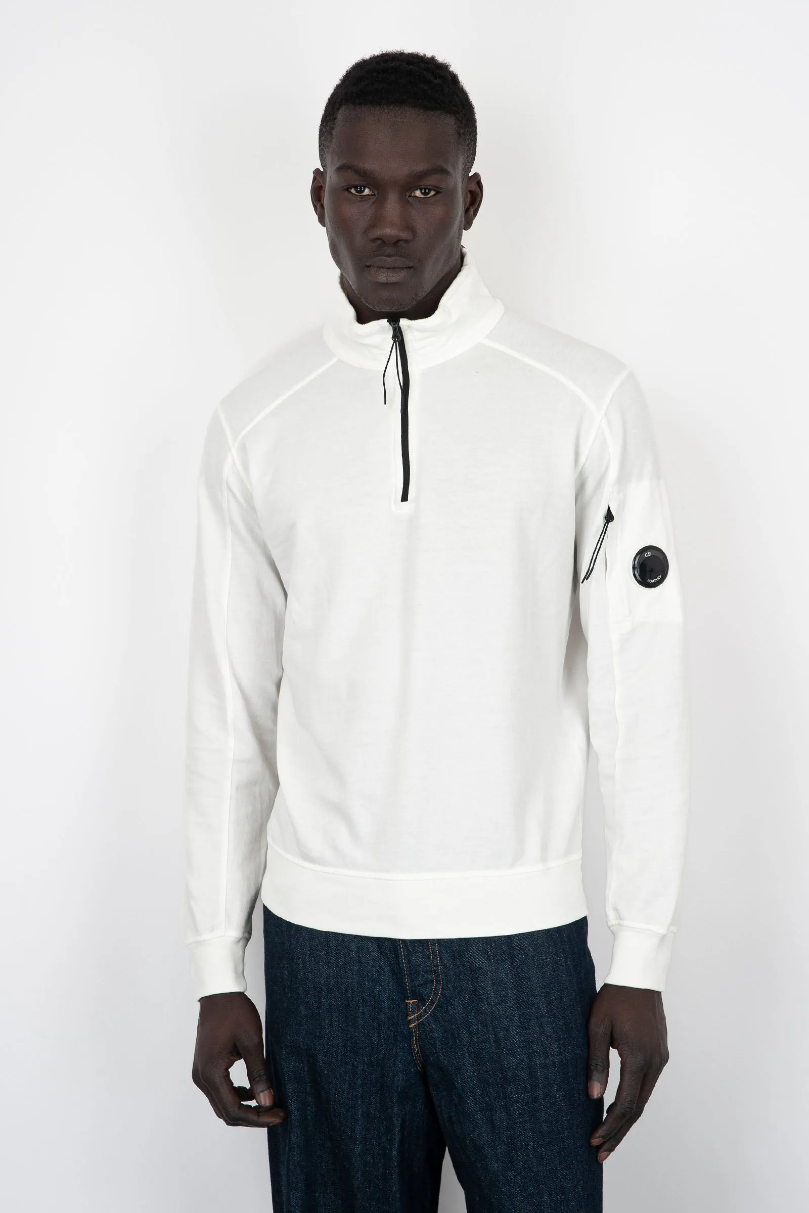 C.P. Company Felpa Light Fleece Zipped Cotone Bianco