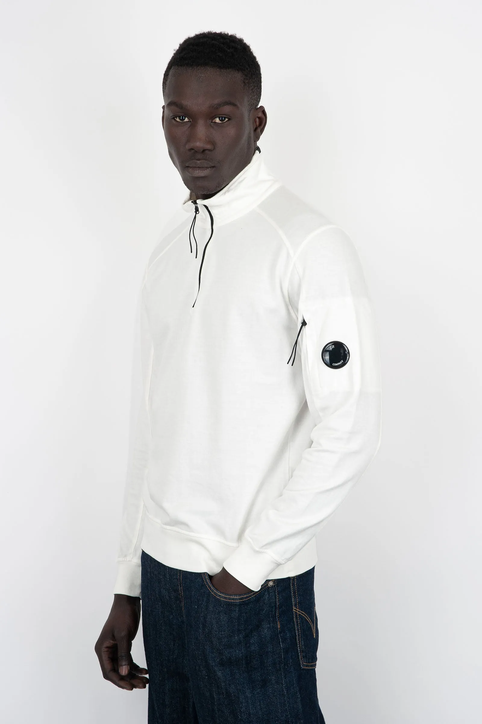 C.P. Company Felpa Light Fleece Zipped Cotone Bianco