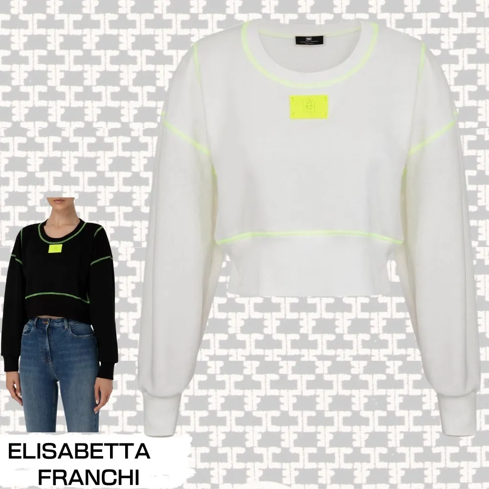 ELISABETTA FRANCHI  |Crew Neck Long Sleeves Plain Logo Hoodies & Sweatshirts