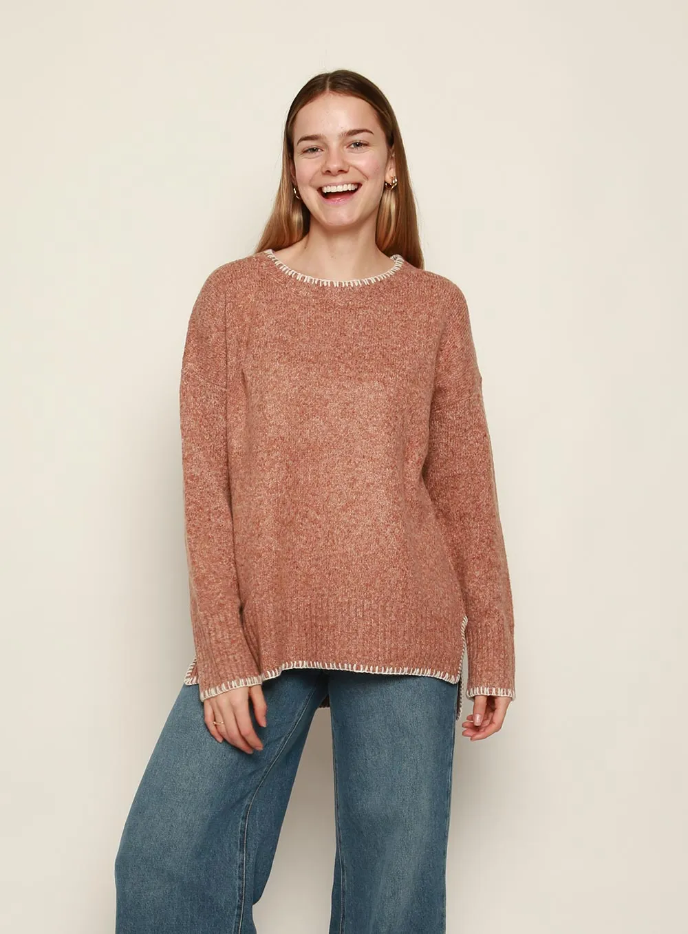 Ellidy Contrast Trim Knit-CINNAMON