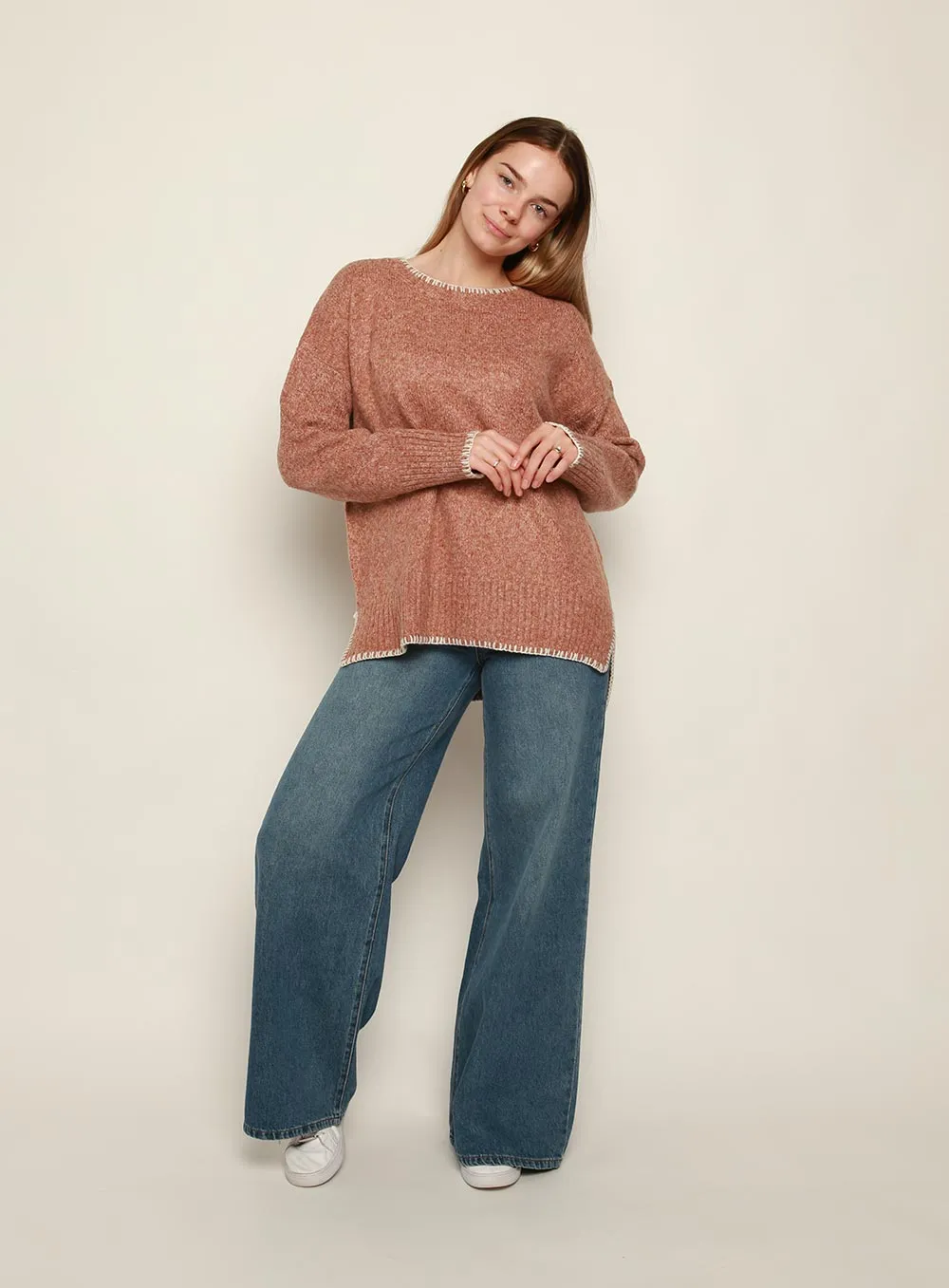 Ellidy Contrast Trim Knit-CINNAMON