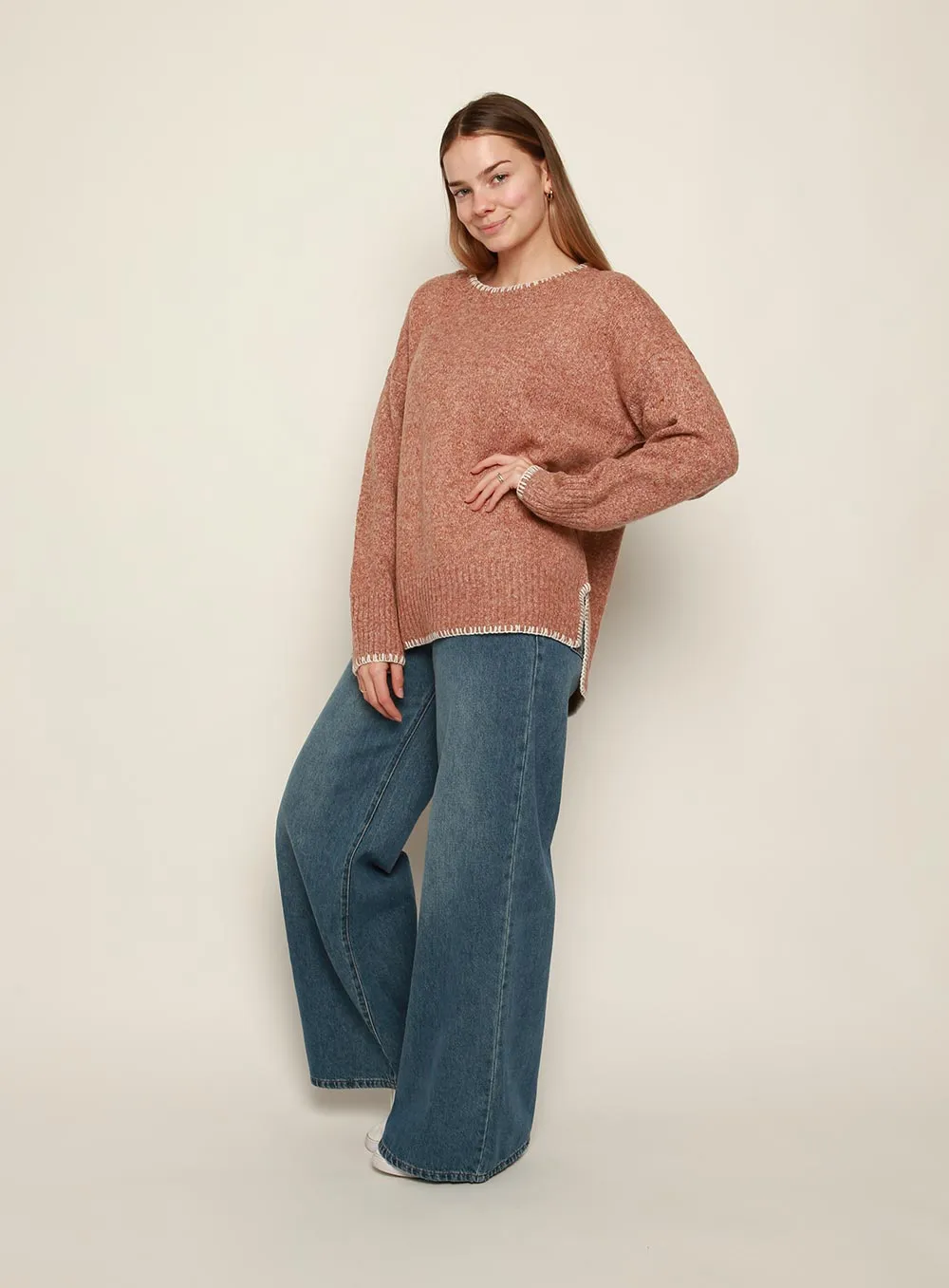 Ellidy Contrast Trim Knit-CINNAMON