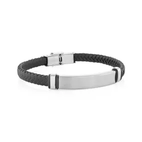 Engravable - Stainless Steel Genuine Leather ID Bracelet