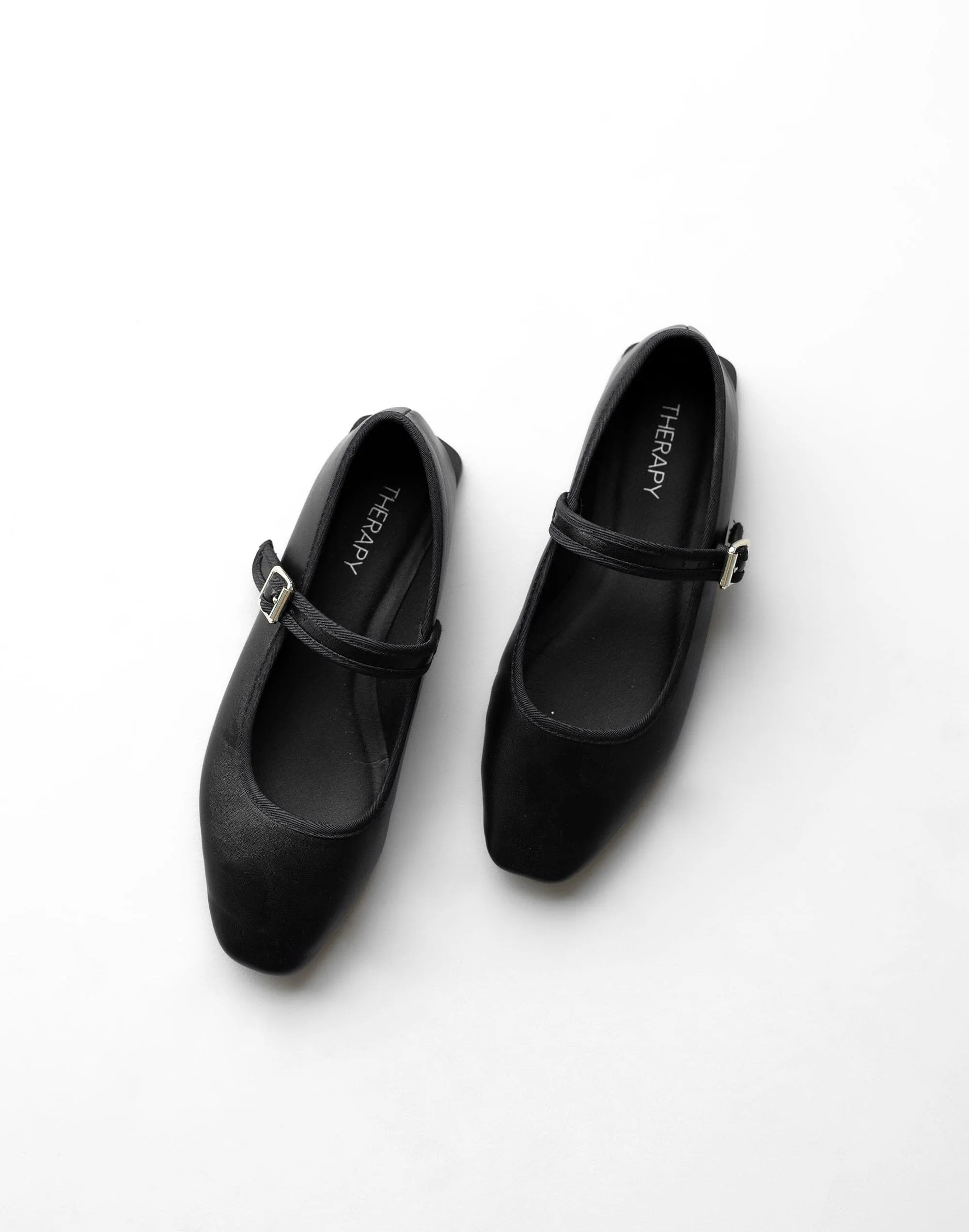 Faze Ballet Flat (Black Smooth PU) - By Therapy