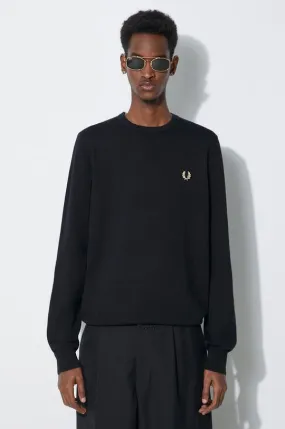 Fred Perry wool jumper Classic Crew Neck Jumper men’s black color K9601.198