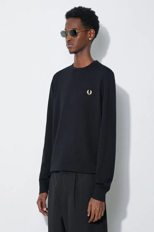 Fred Perry wool jumper Classic Crew Neck Jumper men’s black color K9601.198