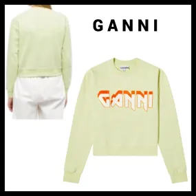 Ganni  |Crew Neck Long Sleeves Plain Cotton Medium Logo