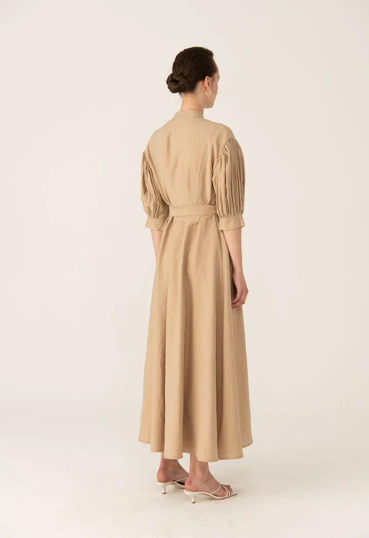 Gathered Sleeve Long Shirt Dress