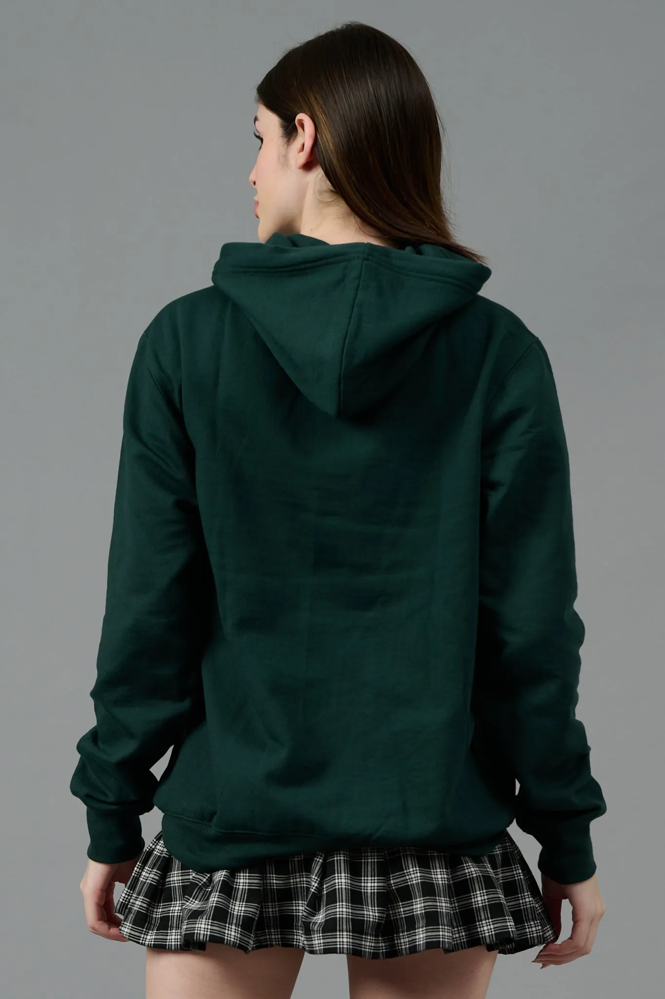 Go Devil Logo Printed Dark Green Hoodie for Women