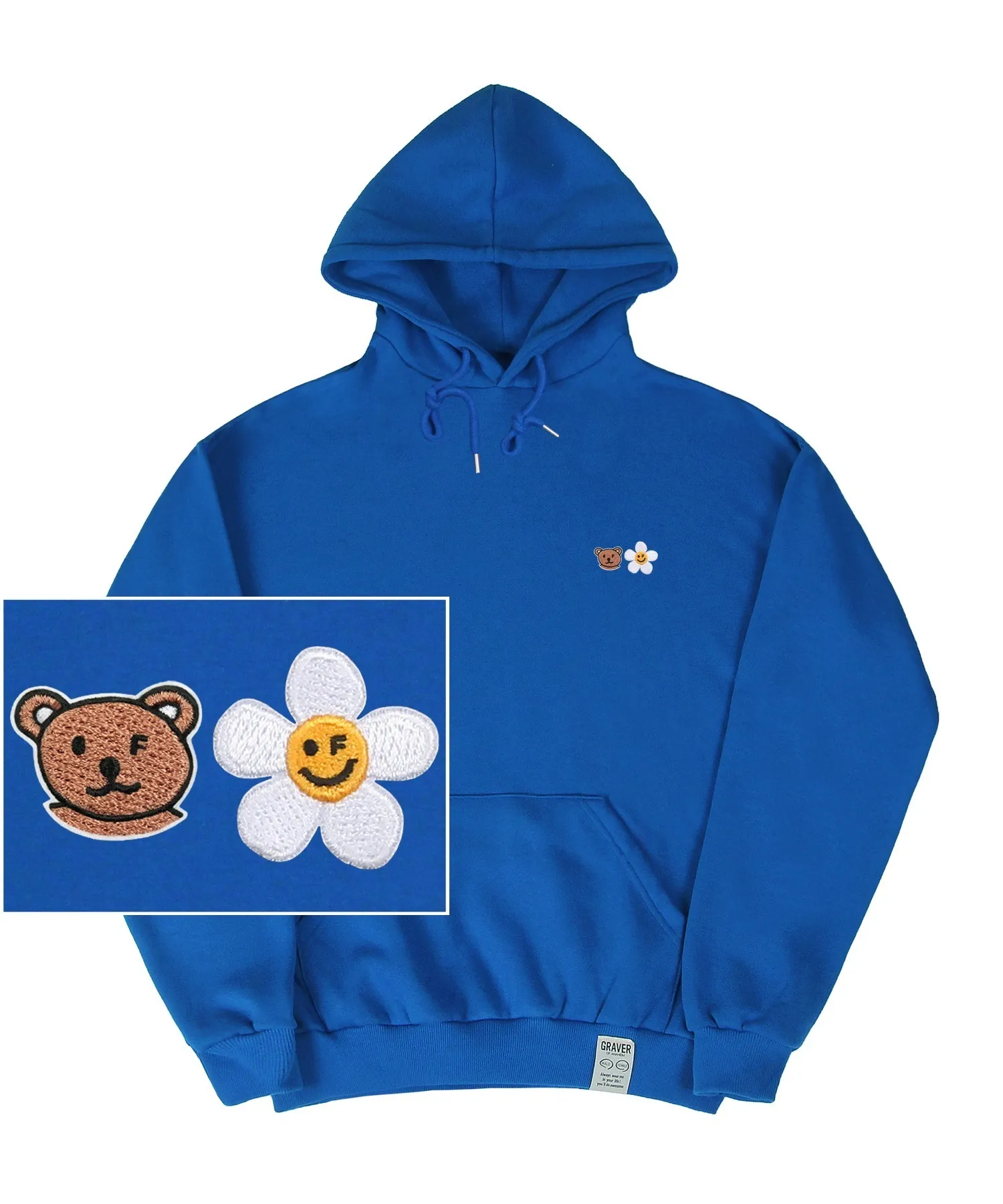 GRAVER  |[GRAVER]★SMALL FLOWER BEAR FACE EMBROIDERY SMILE HOODIE