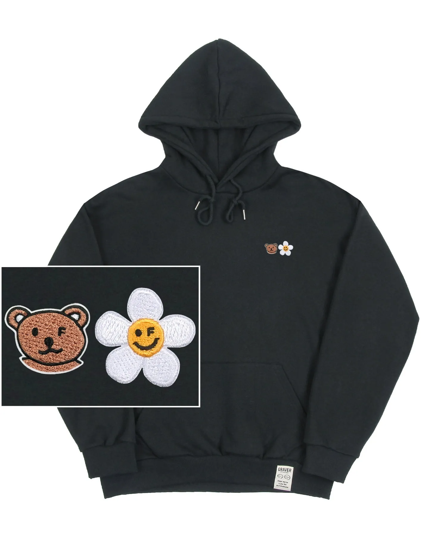 GRAVER  |[GRAVER]★SMALL FLOWER BEAR FACE EMBROIDERY SMILE HOODIE