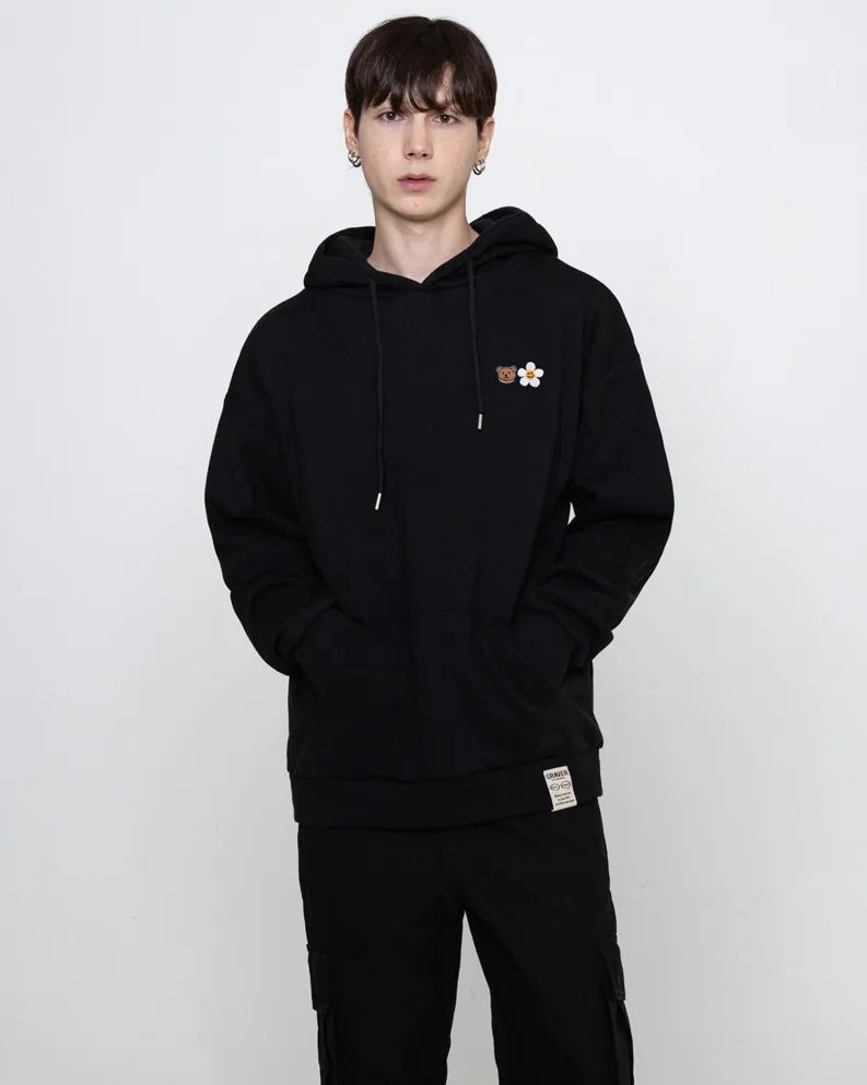 GRAVER  |[GRAVER]★SMALL FLOWER BEAR FACE EMBROIDERY SMILE HOODIE