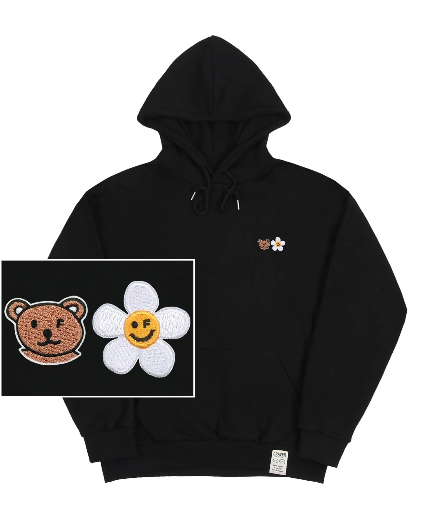 GRAVER  |[GRAVER]★SMALL FLOWER BEAR FACE EMBROIDERY SMILE HOODIE