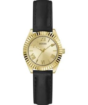 Guess Women's Analog Black Genuine Leather Watch 30mm