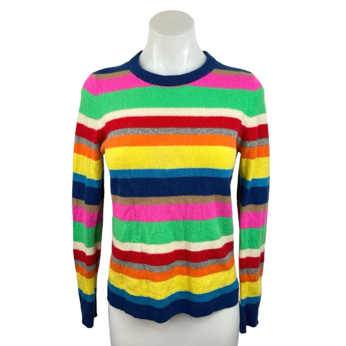 Halogen Cashmere Rainbow Striped Crew Neck Pullover Long Sleeve Sweater Top Sz M