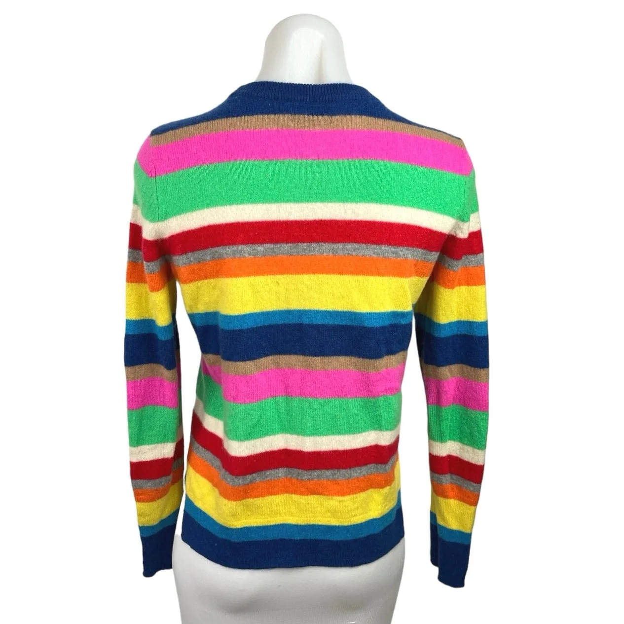 Halogen Cashmere Rainbow Striped Crew Neck Pullover Long Sleeve Sweater Top Sz M