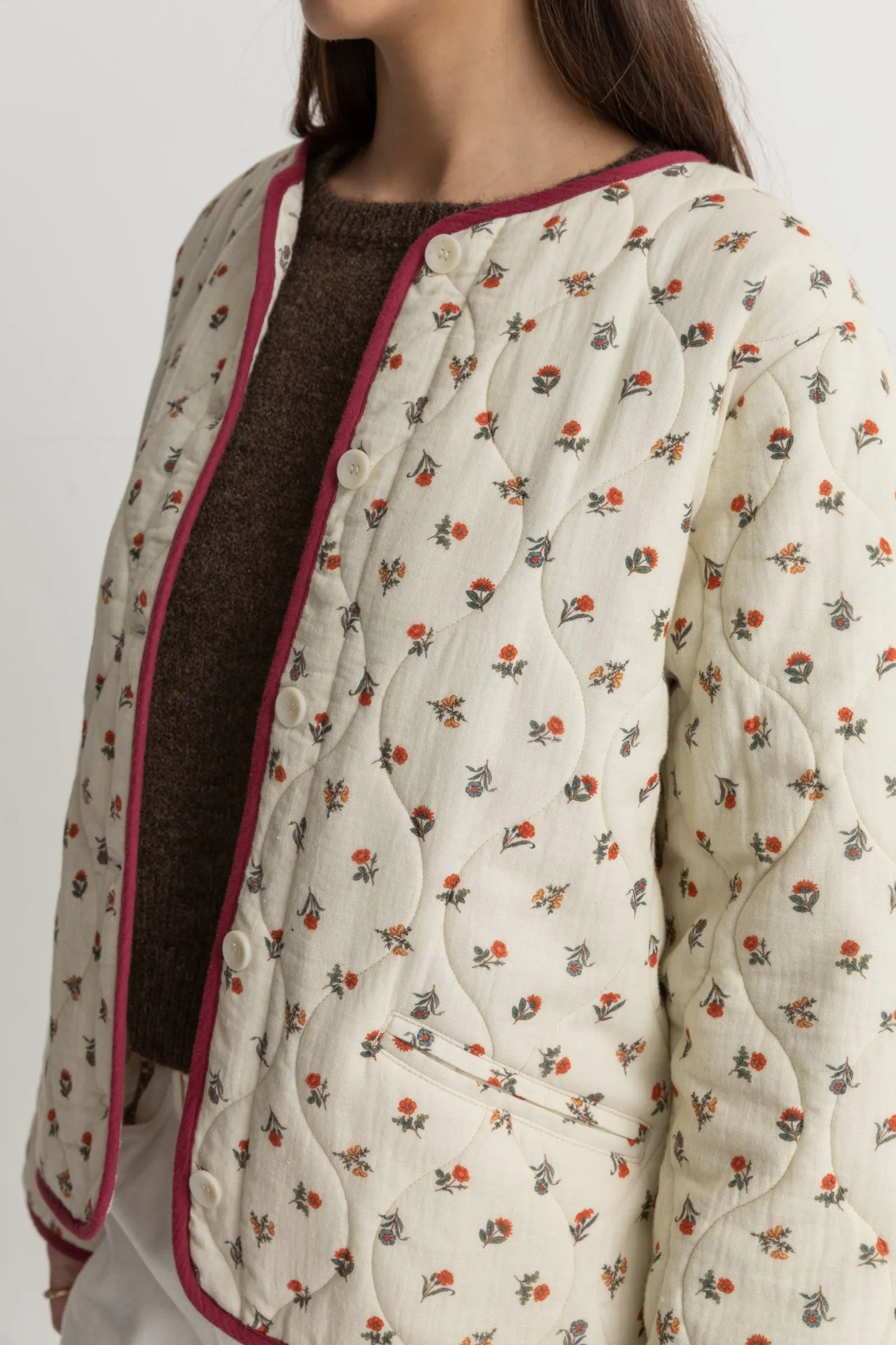 Harlow Floral Quilted Jacket Natural