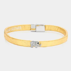 iLLASPARKZ Rhinestone pave elephant genuine leather bracelet