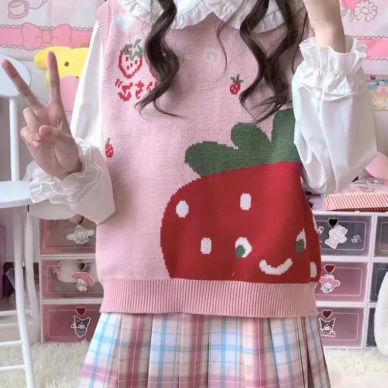 JAPANESE CUTE STRAWBERRY KNIT VEST BY90173