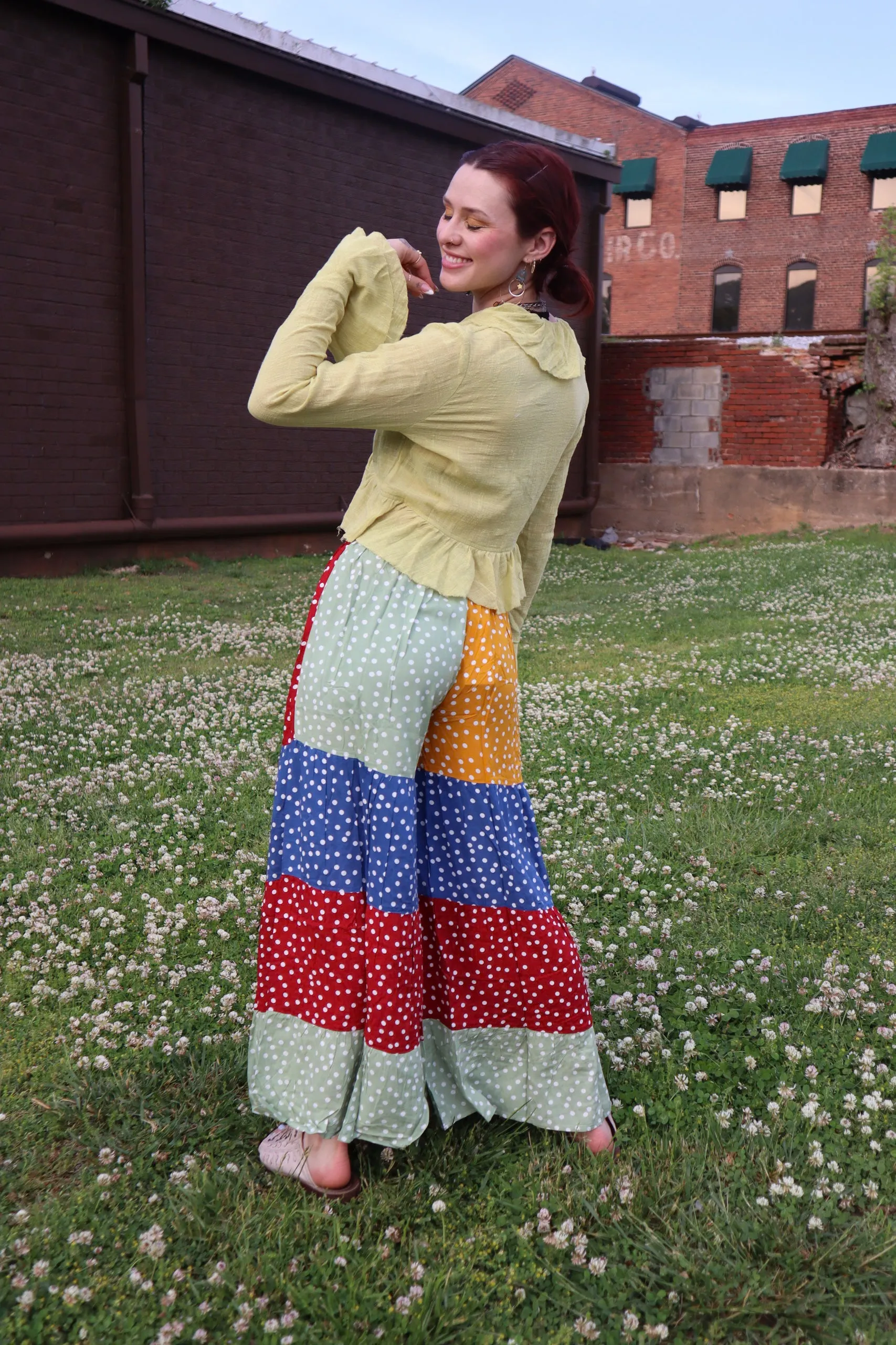 Jazzy Colorful Polka Dot Patchwork Palazzo Pants