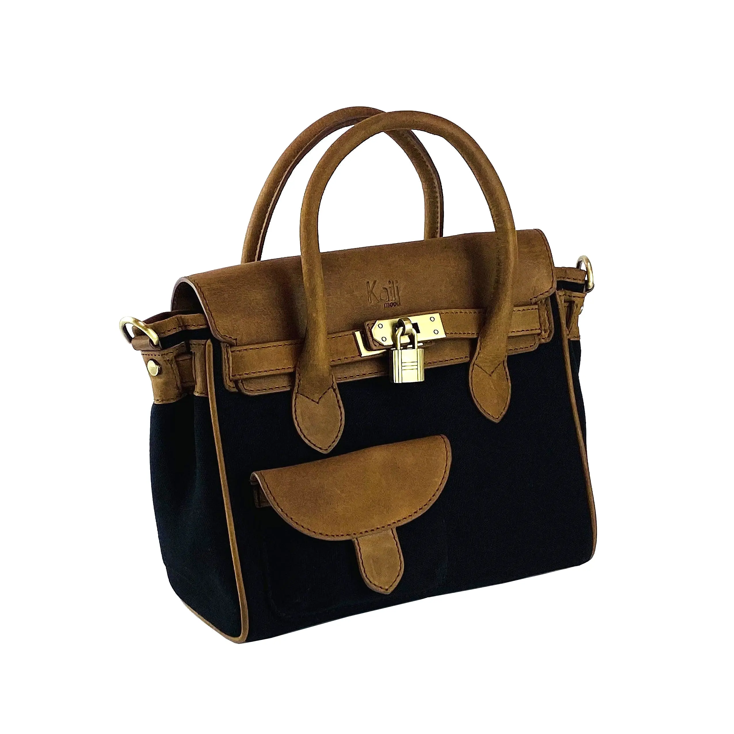 K0042ACB | Genuine Leather Canvas Mini Handbag