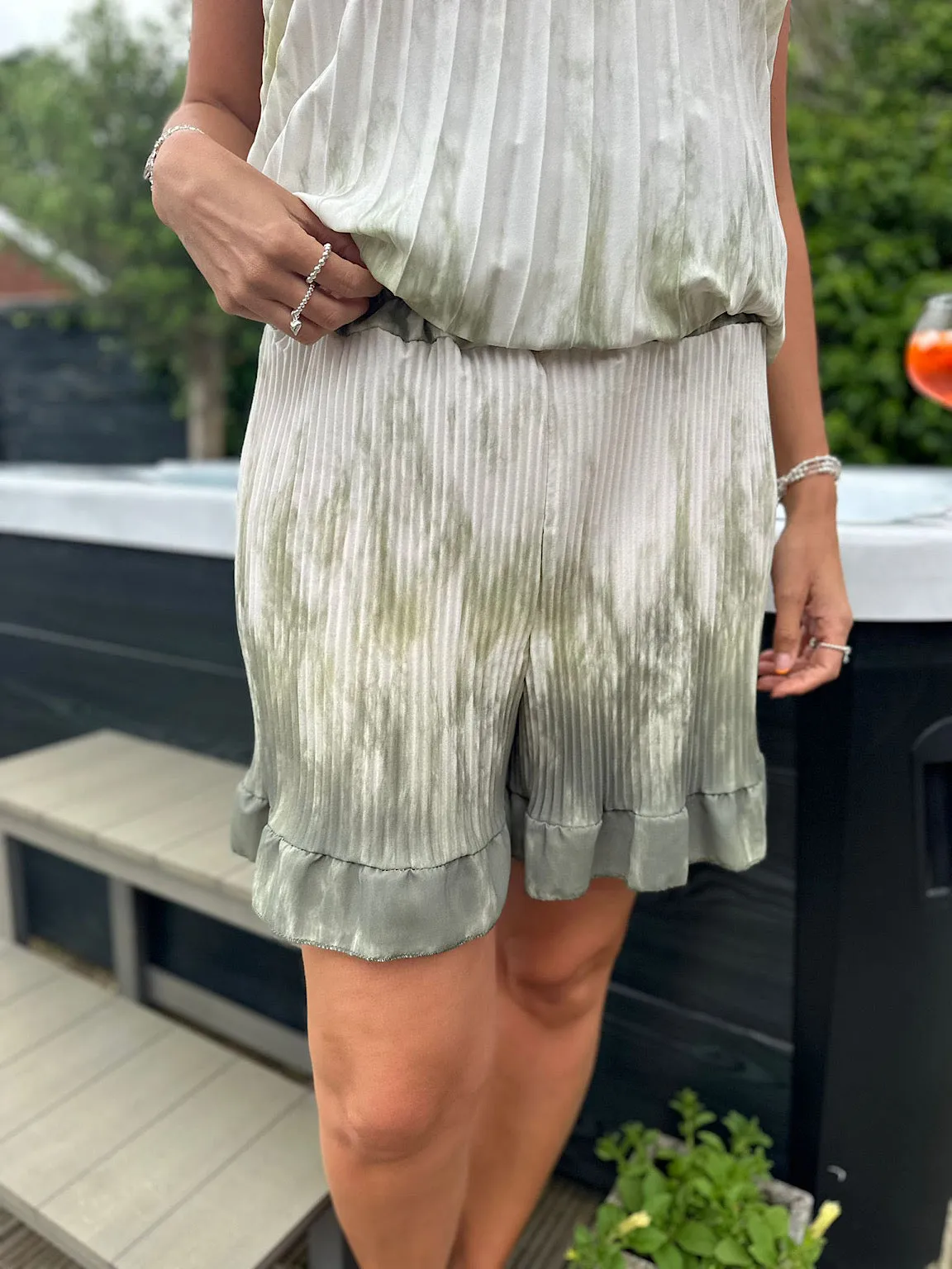 Khaki Tie Dye Pleated Shorts Darcy