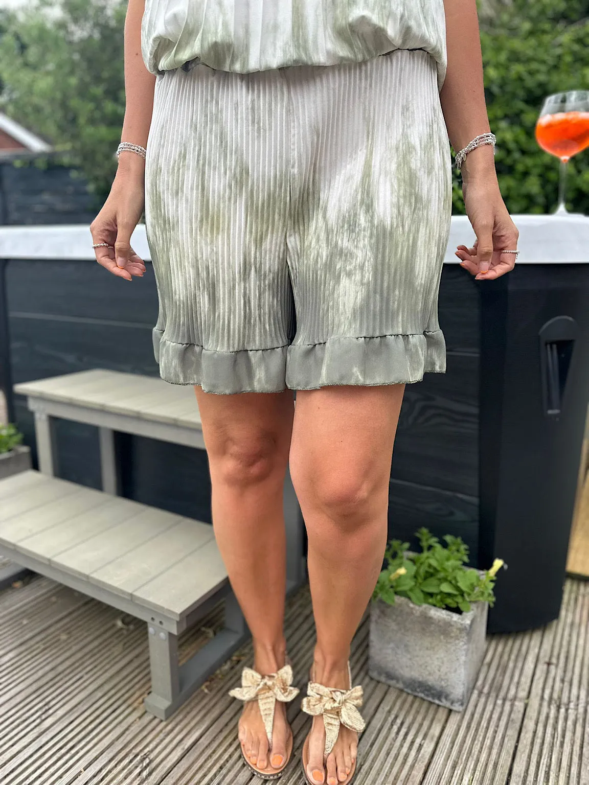 Khaki Tie Dye Pleated Shorts Darcy