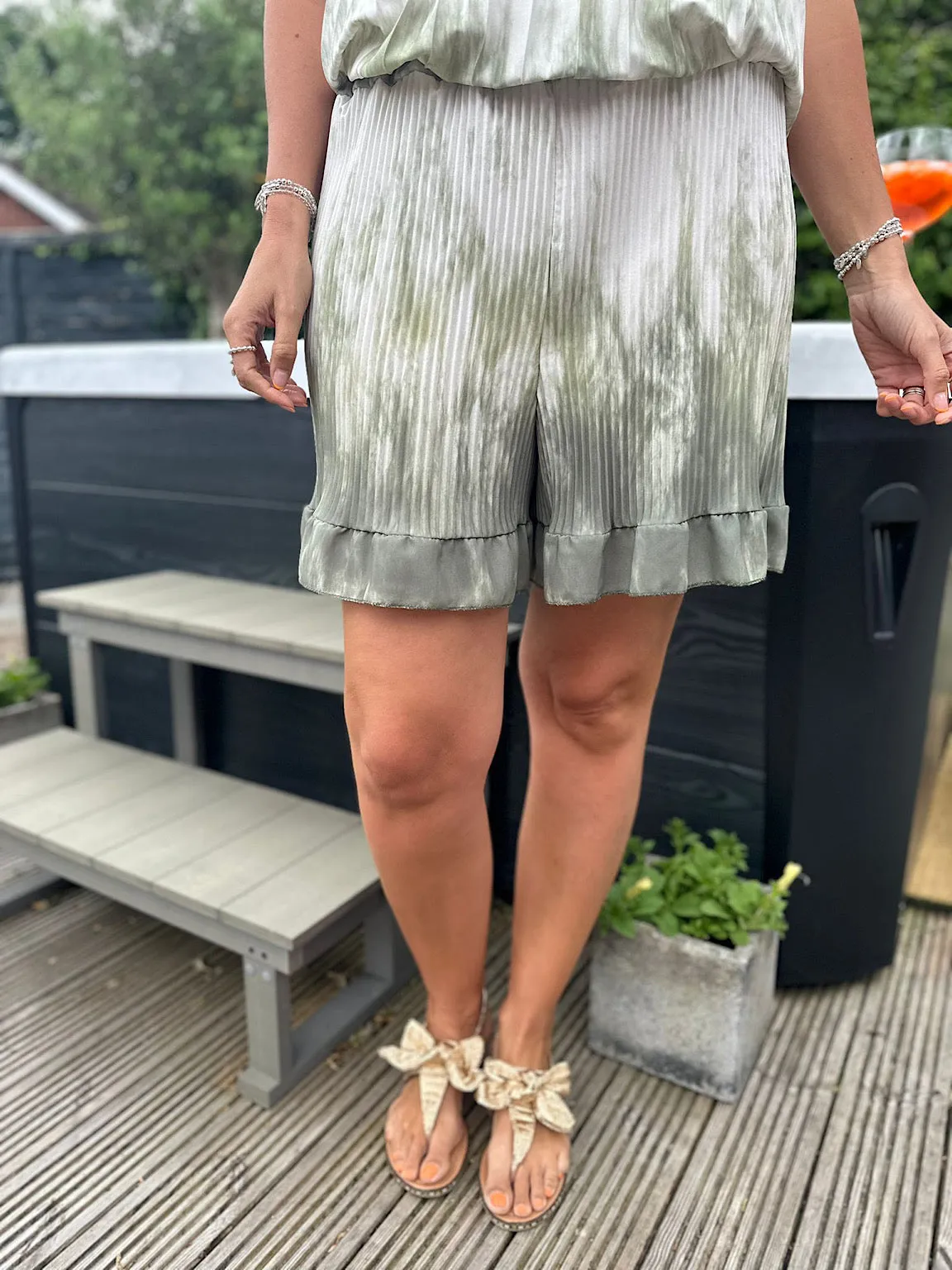 Khaki Tie Dye Pleated Shorts Darcy